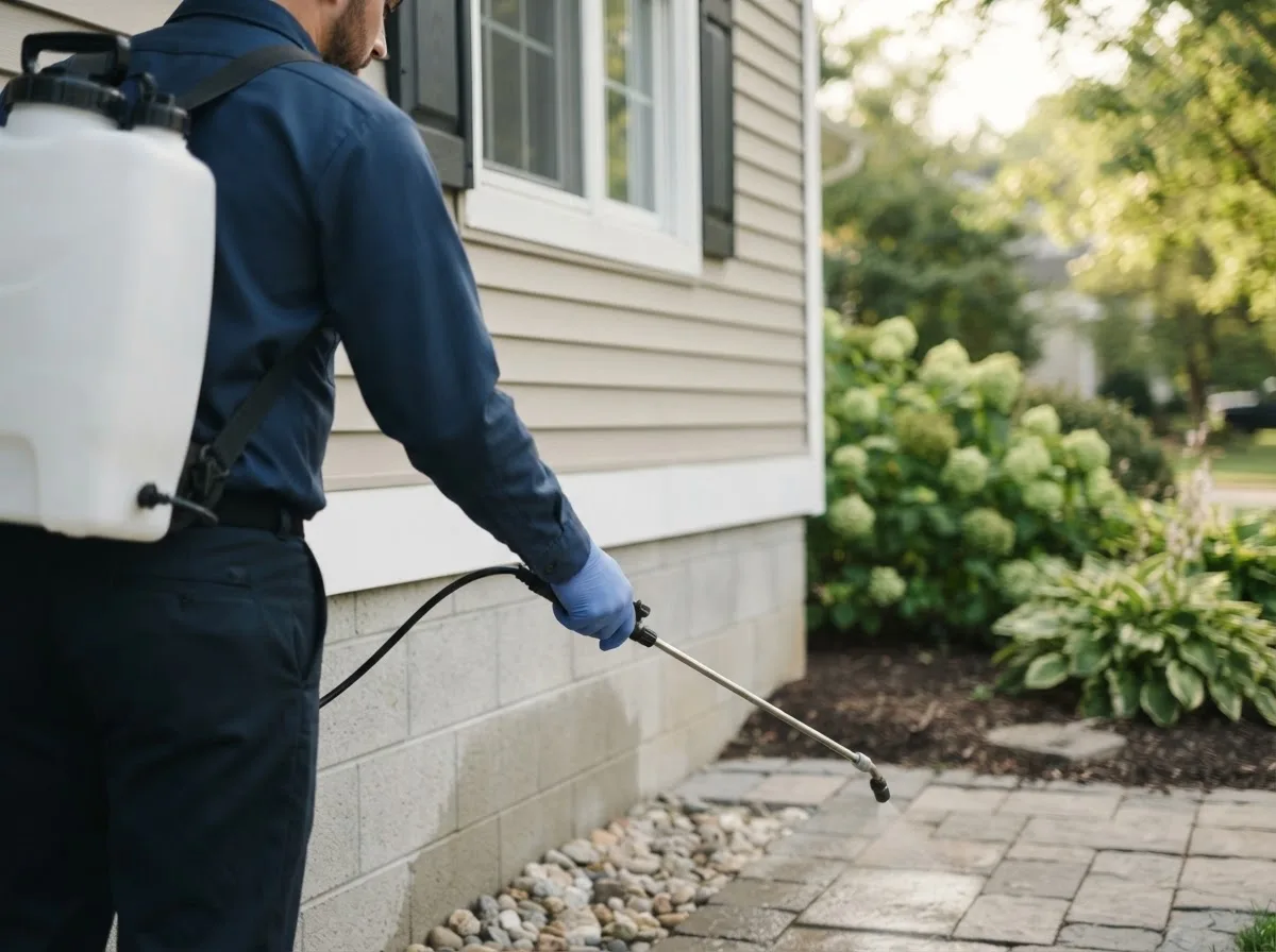 Pest control technician inspecting a home in Annada, MO